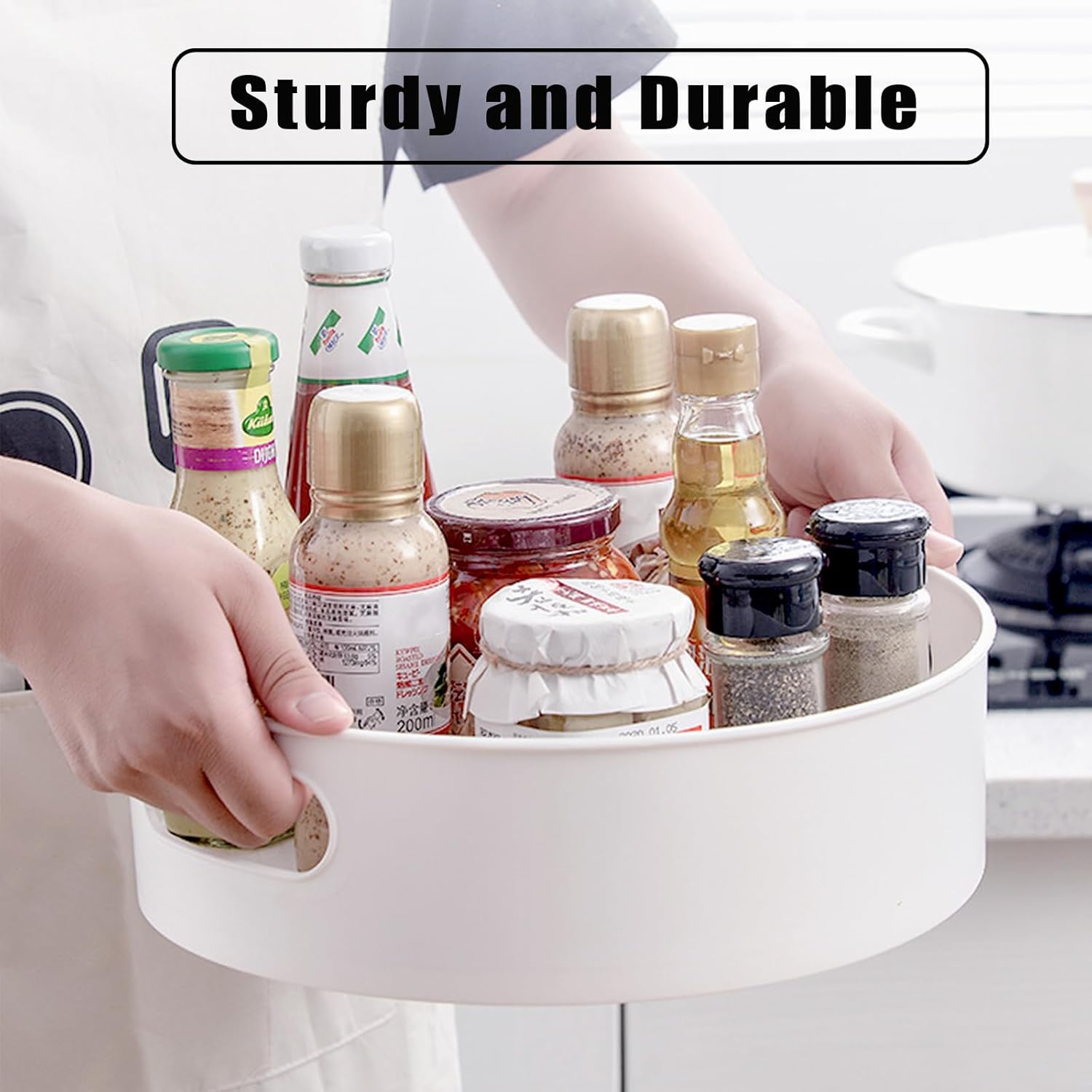 Lazy Susan Turntable Rotates Organizer Space Saver Round Turntable for Pantry Organization and Storage Cabinet Kitchen Fridge Bathroom Table Under Sink Organizing Spice Rack (Lager+Small)
