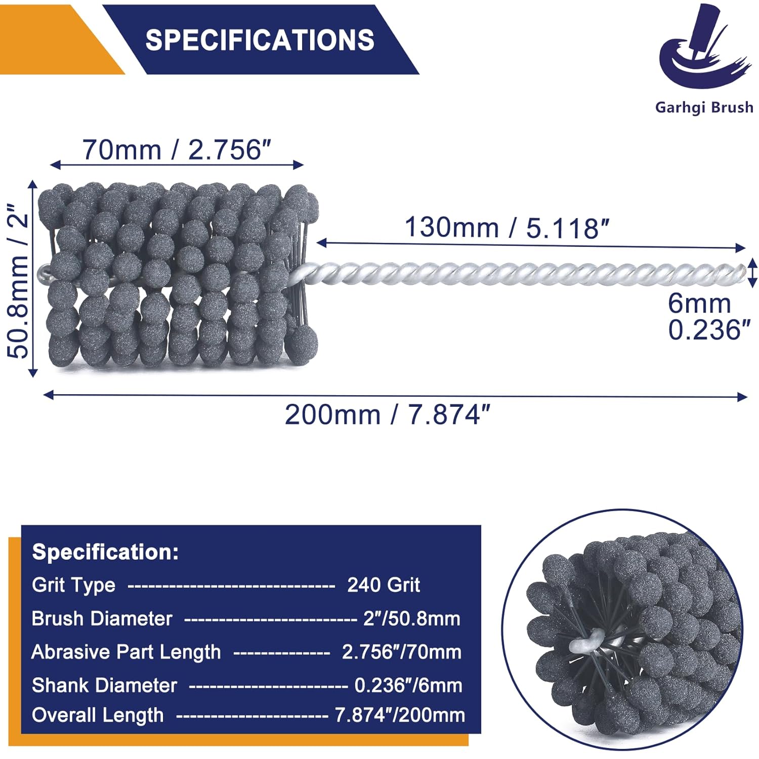 Garhgi 2" (50.8mm) Cylinder Hone Tool Brush, 240 Grit Silicon Carbide Abrasive Nylon Balls for Bore Deburring Surface Finishing Deglazing Cleaning on Metals Steel Cast Iron