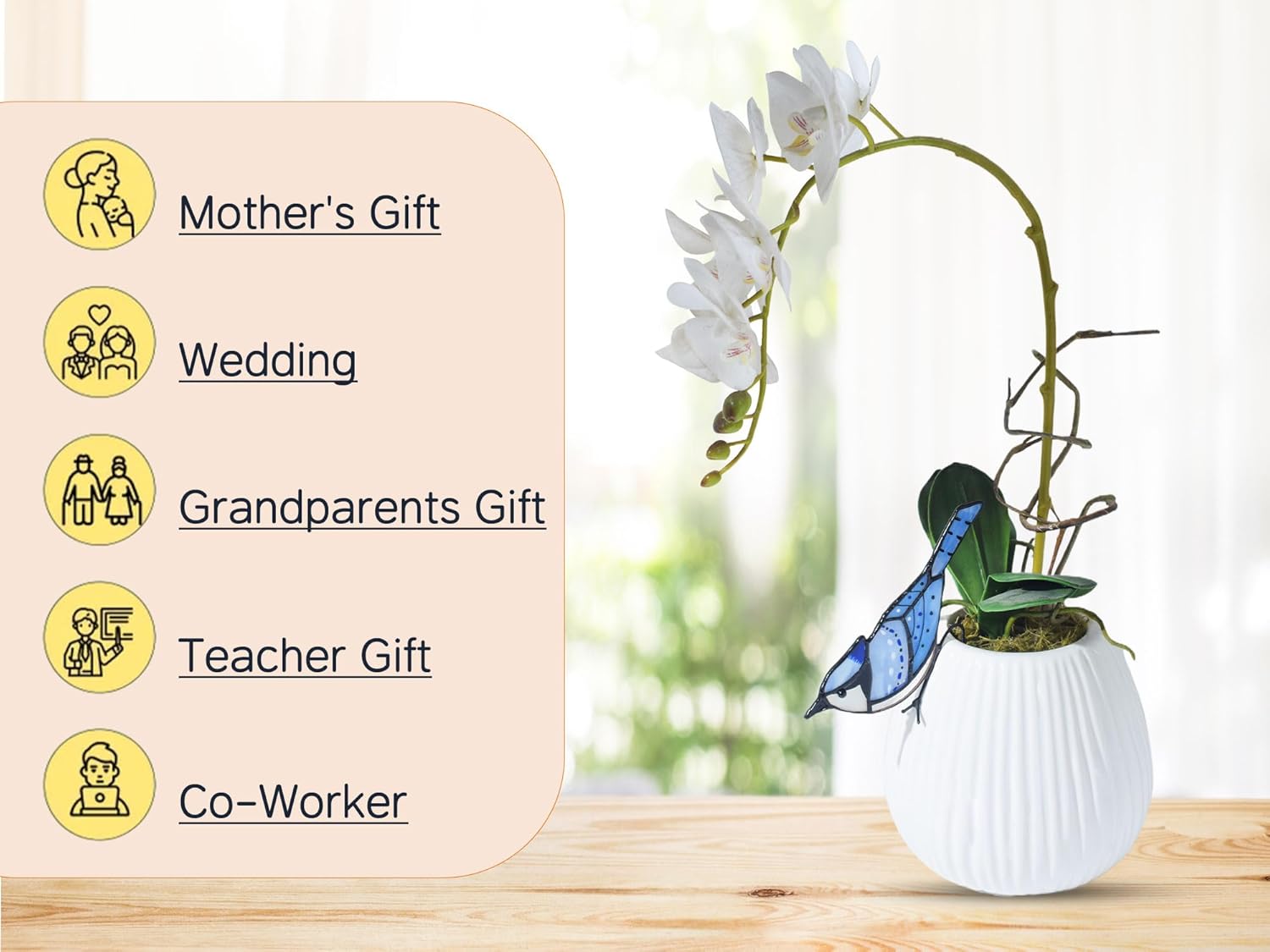 Lolitarcrafts Blue Jay Stained Glass Suncatcher for Pot Plant Decoration - Unique Planter Decor, Home Office Plant Decoration - Image 3