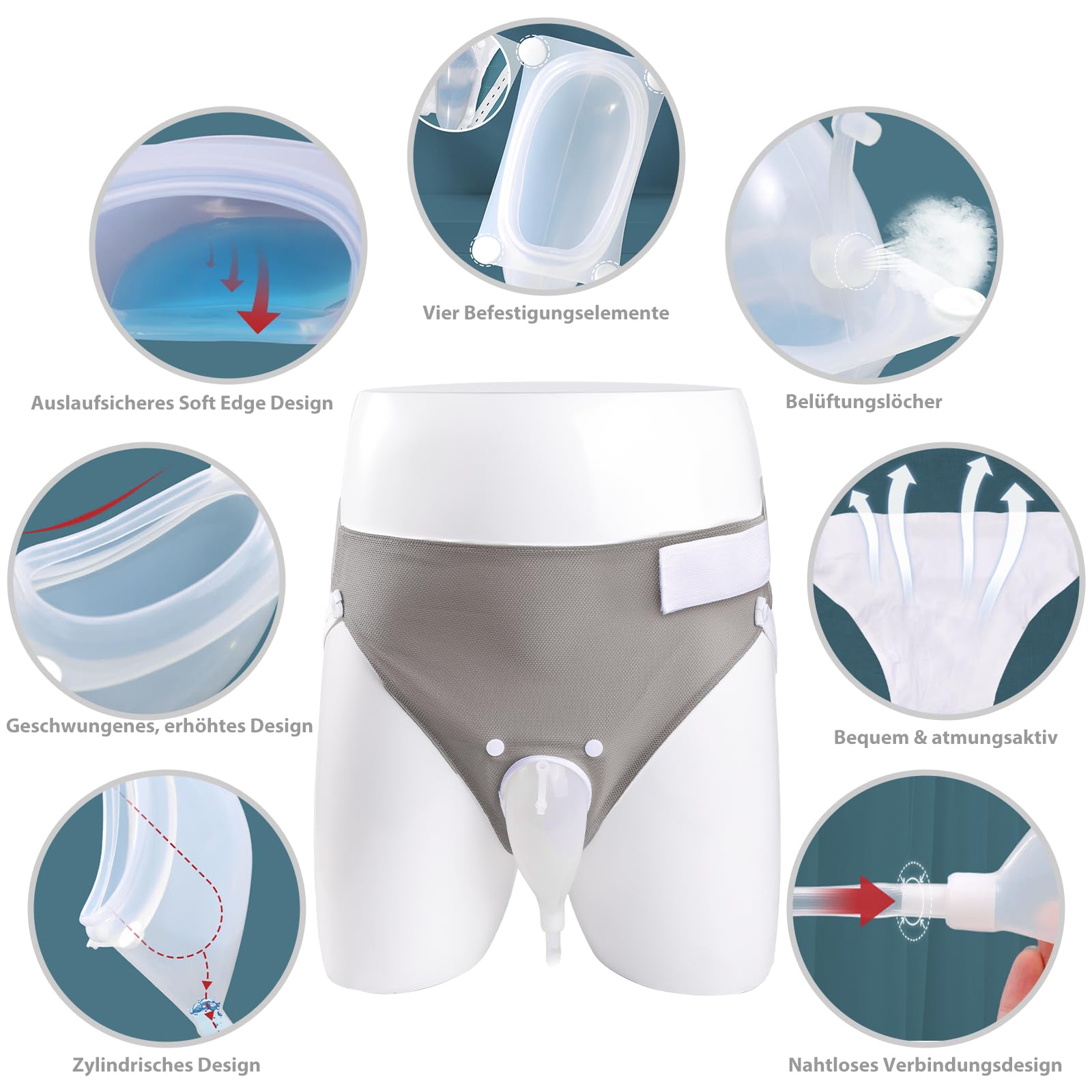 Urindrainagebeutel, Silikon Urinsammler, Urinal Pee Halter, Tragbare Inkontinenzhose, grey Bolsa de drenaje de orina para hombres mayores, colector de orina