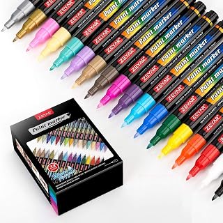 ZEYAR Acrylic Paint Pens, Water based Extra Fine Point, 32 vibrant colors, Opaque Ink, AP Certified, Paint Marker for Glass, Rock, Paper, Ceramic, Plastic and Non porous surfaces - Amazon product rated Grade A