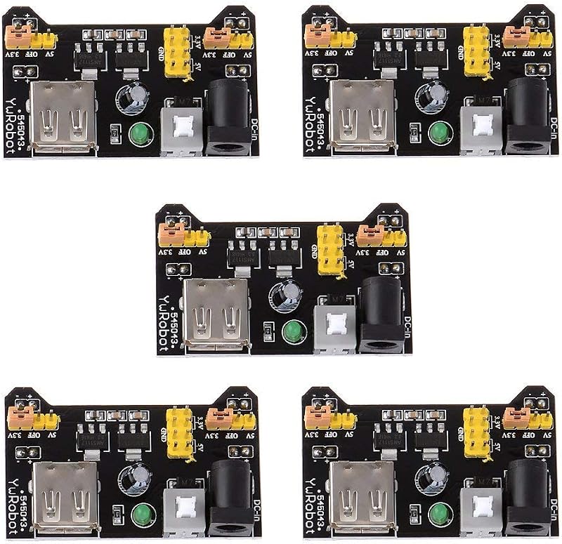 HiLetgo 5pcs 3.3V 5V Power Supply Module for MB102 102 Prototype Breadboard DC 6.5-12V or USB Power Supply Module