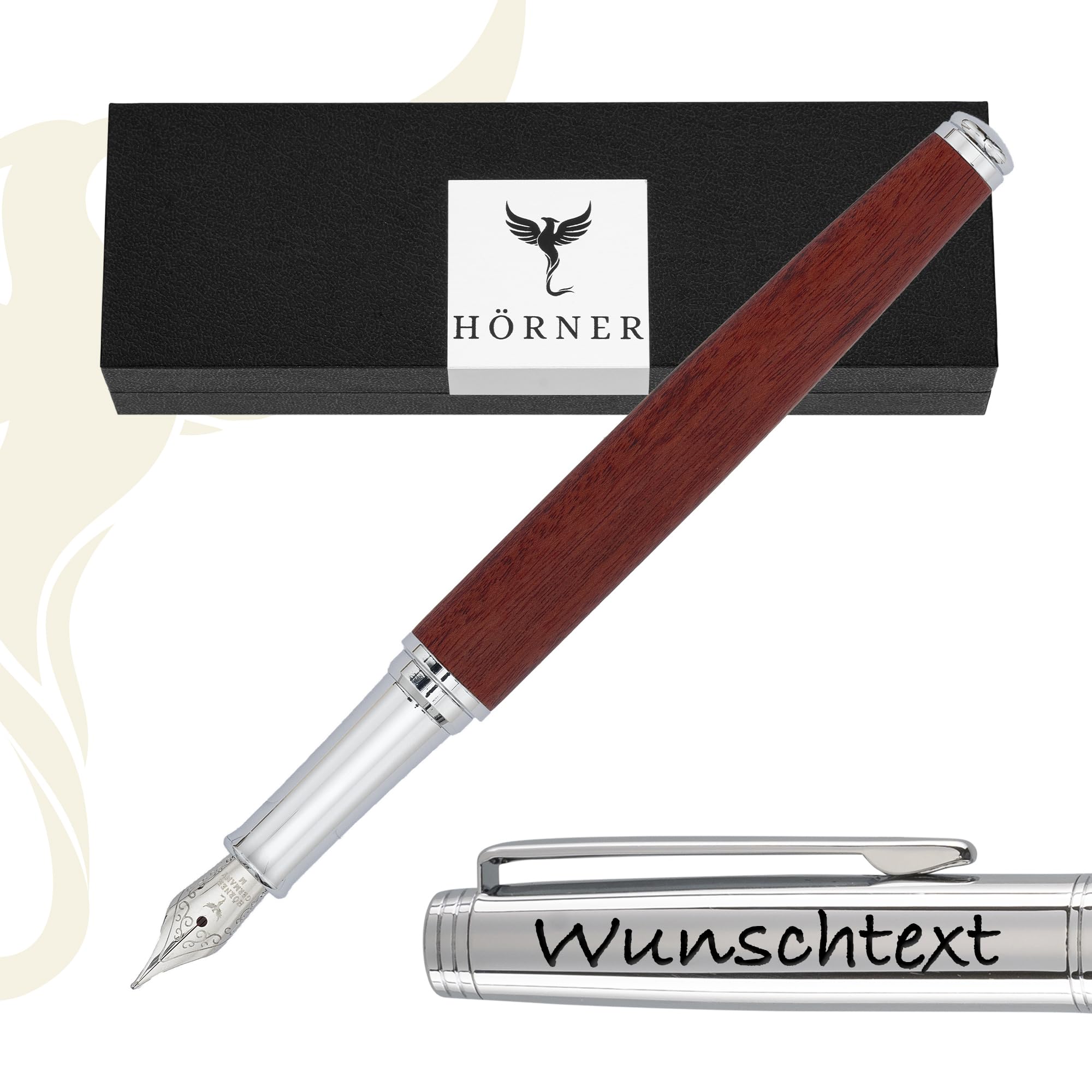 Hörner Legno Stylo plume de qualité supérieure en bois de santal avec gravure avec convertisseur I Coffret cadeau haut de gamme I Design luxueux I Plume élégante « Made in Germany » I Stylo attrayant