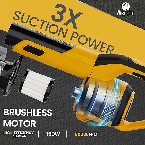 Miniatura 3 de Aspiradora inalámbrica sin escobillas de 190 W compatible con batería DeWalt de 20 V (solo herramienta), aspiradora portátil 5 en 1 de mano de 20