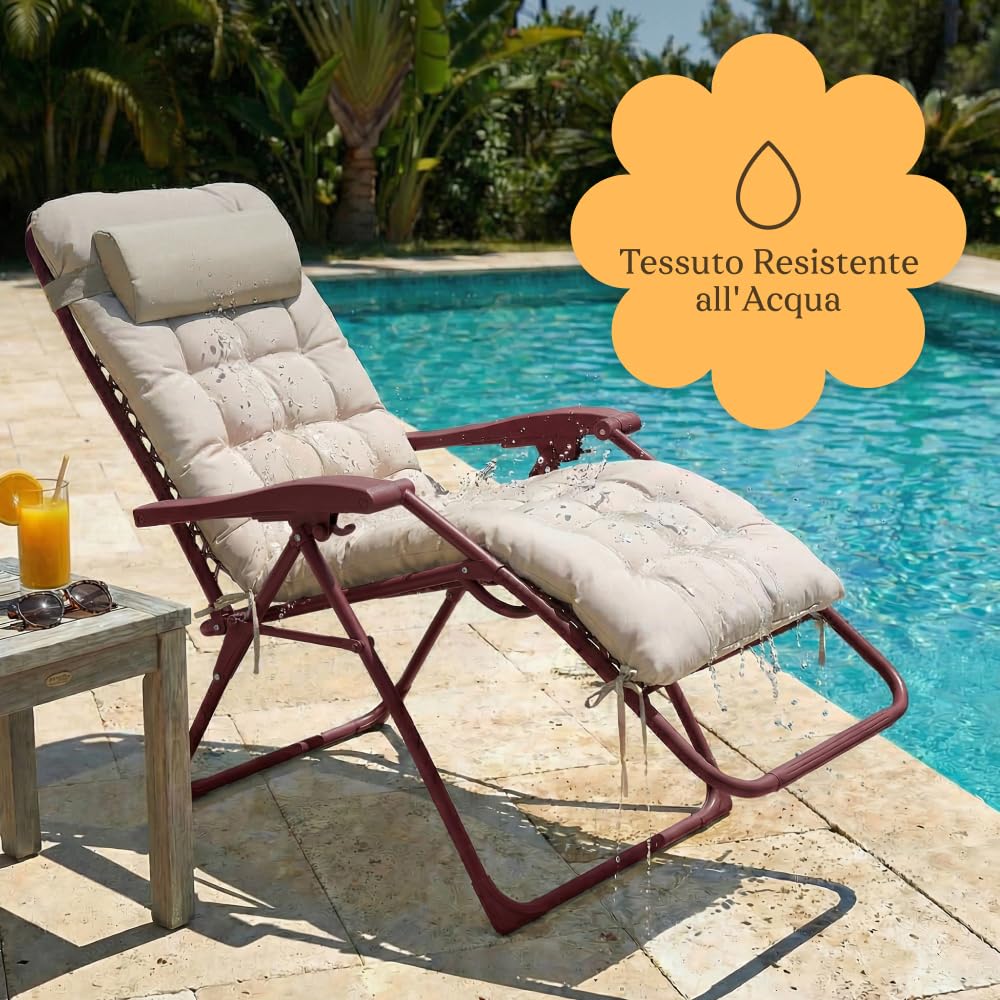 CASABEL Poltrona Relax Gravità Zero Pieghevole con Cuscino, 2 Poltrone Reclinabili Regolabili per Giardino, Balcone o Campeggio con Struttura Acciaio e Tessuto Textilene resistente, Terracotta