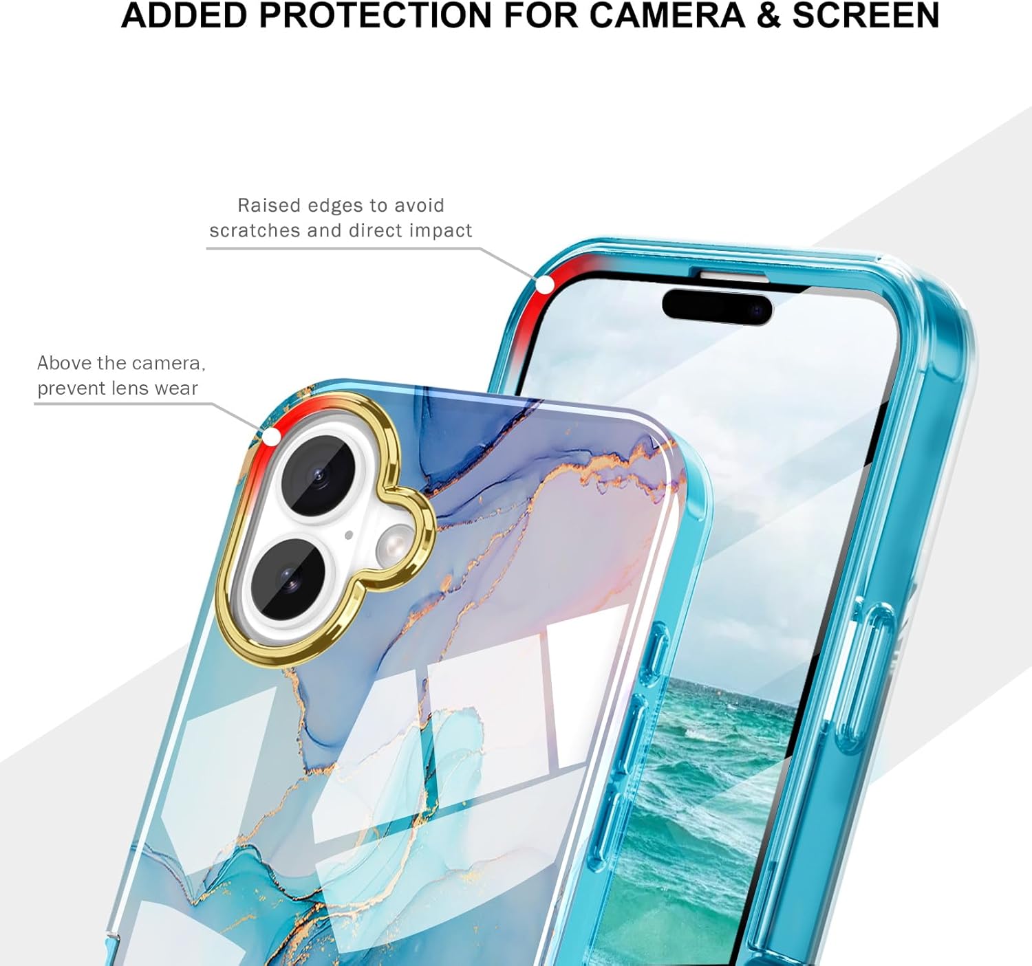 Cute Marble Case for iPhone 16 6.1 inch Built with Screen Protector, Lightweight and Stylish Full Body Shockproof Protective Rugged TPU Case for Women/Girls - Image 6