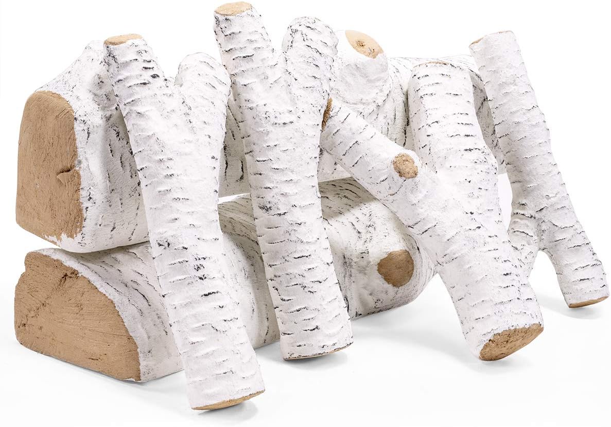 6Pc Ceramic Log Set Birch Wood Style w/Stackable Gas Heat Resistant Outdoor Indoor Fireplace Fire Wood Fake Realistic