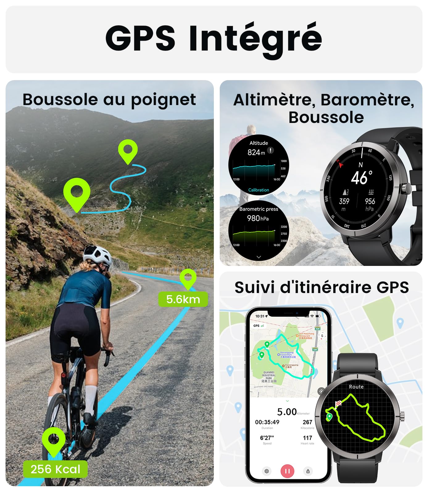 Montre Connectée Homme Femme avec GPS,10 Jours Batterie,1,35'' Amoled Écran/Aluminium Boîtier/5ATM,170+ Modes Sportifs,Fitness Tracker avec Fréquence Cardiaque,Suivi de Sommeil,pour iOS Android,Noir