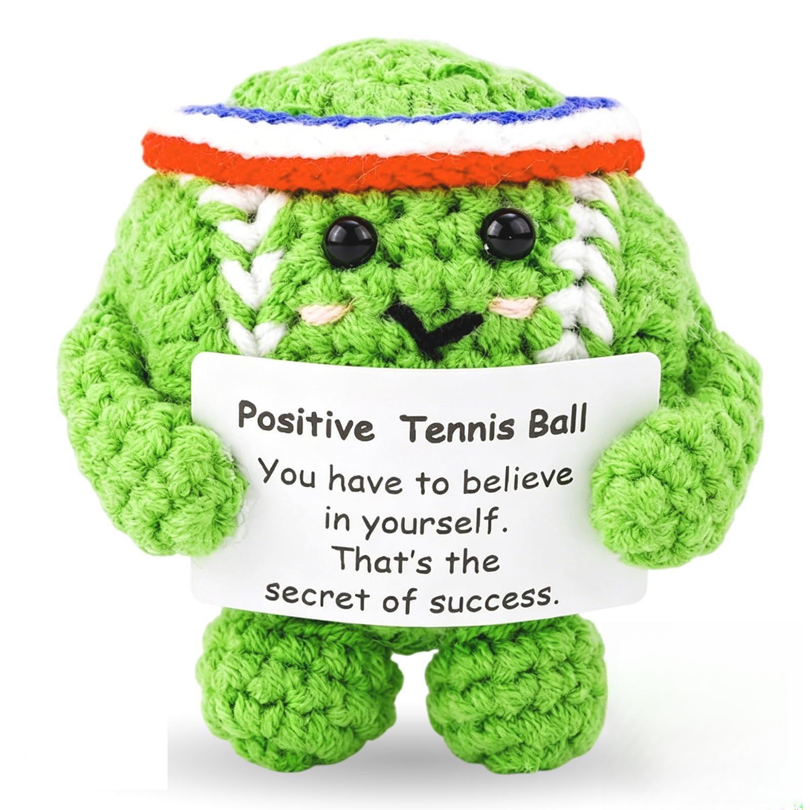 Hwanme Positive Tennis Ball,Emotional Support Positive Crochet Tennis Doll Motivational Crochet Gift with Inspirational Card,Pocket Hug Gift for Family,Friends,Colleagues