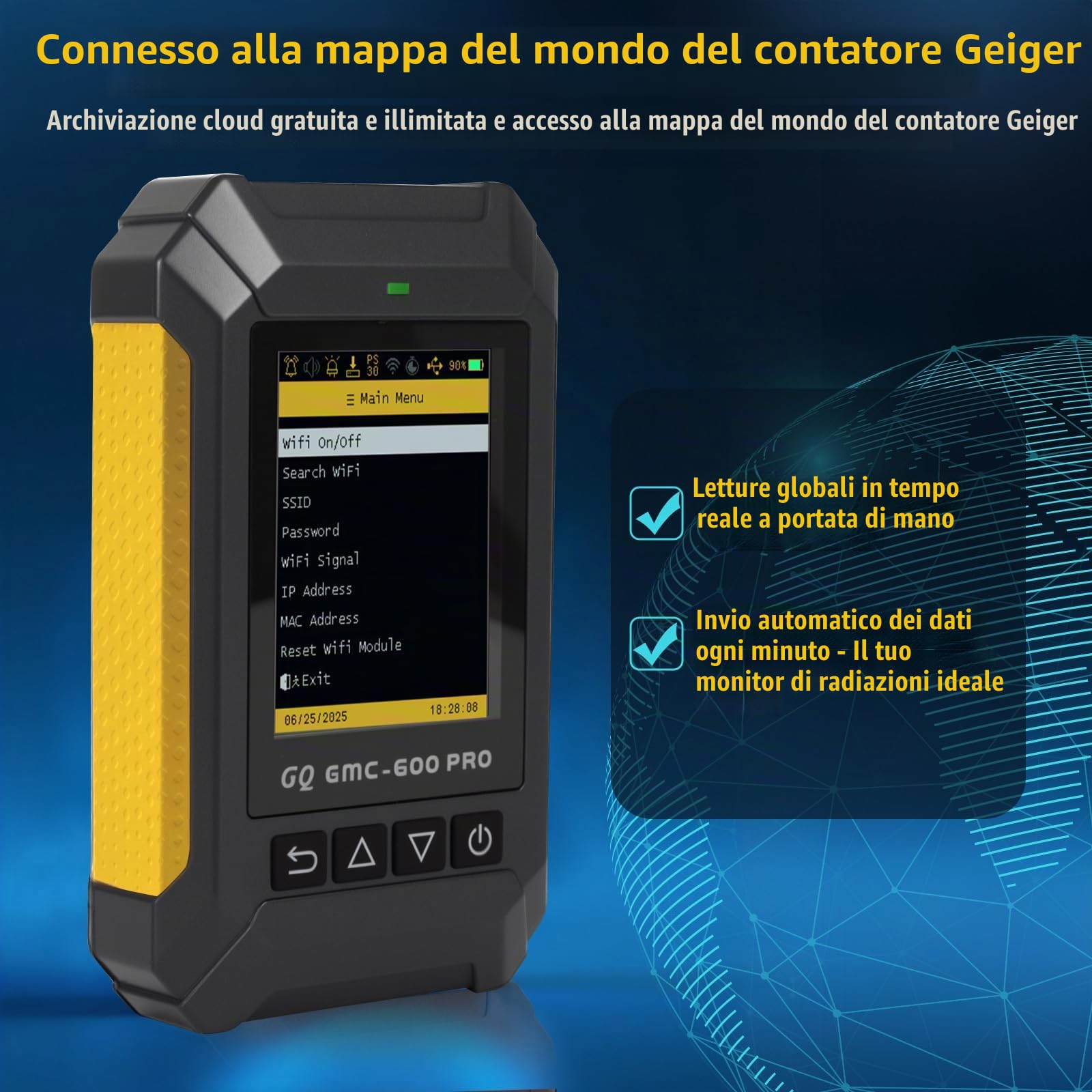 GQ GMC-600 PRO Contatore Geiger Rilevatore di Radiazioni Nucleari Dosimetro per Alpha, Beta, Gamma, Radiazioni a Raggi X Portatile Monitor con Dati in Tempo Reale, Condivisione Globale dei Dati
