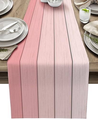 Miniatura 40 de Camino de mesa de algodón y lino estilo granja rústico retro, textura de madera de granero, color degradado marrón y gris, antideslizante,