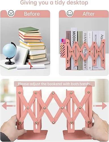 Miniatura 2 de Sujetalibros ajustables, extremos de metal para estantes pesados, organizador de archivos de revistas de escritorio para el hogar, oficina, libros,