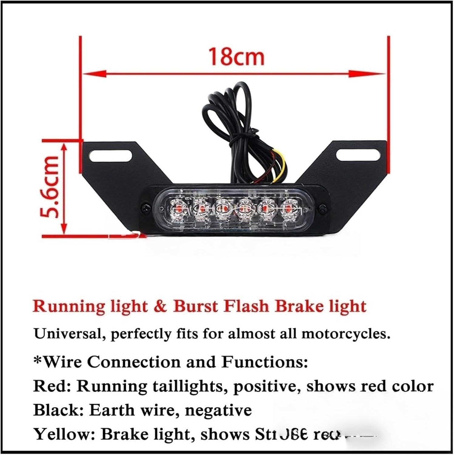 Fanale Posteriore per Moto a Basso consumo energetico (6W), Rosso, Universale, per Targa Moto, ATV, Lampeggiante, Luce di Stop Posteriore.