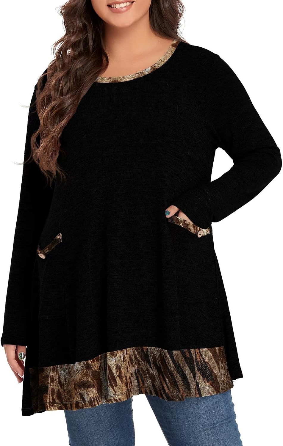 OVERWORETY Long Sleeve Plus Size Tunic Tops for Women