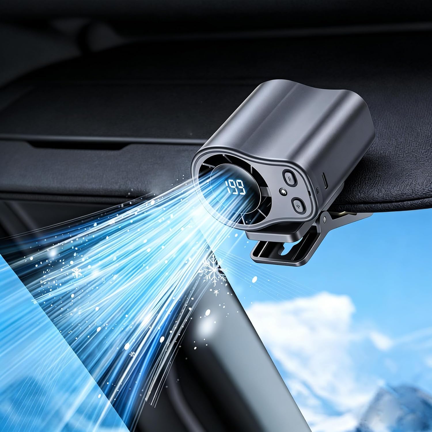 2026 Car Clip on Air Conditioner Fan with LED Display - 360° Rotation, 199 Speeds & Semi-Cooling Technology, USB Rechargeable Personal Fan, Hands-Free Clip on Fan for Cars, Work, Camping (A-Dark Grey)