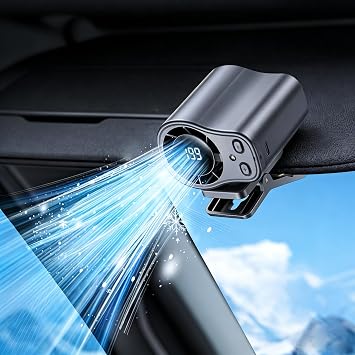 2026 Car Clip on Air Conditioner Fan with LED Display - 360 Rotation, 199 Speeds & Semi-Cooling Technology, USB Rechargeable Personal Fan, Hands-Free Clip on Fan for Cars, Work, Camping A-Dark Grey