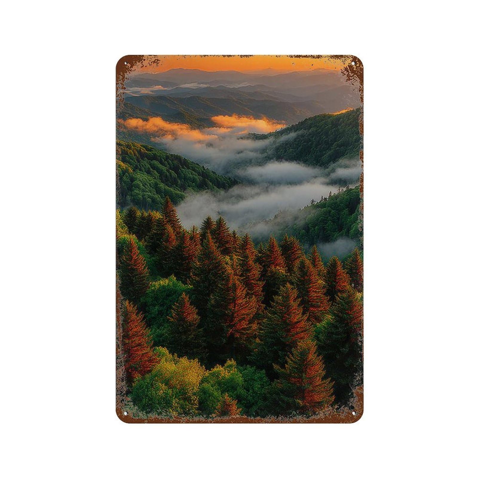 Garage Style Rainbow Forest Valley Distressed Metal Wall Sign 11.8"x7.9", Classic Wall Plaque for Bar And Workshop