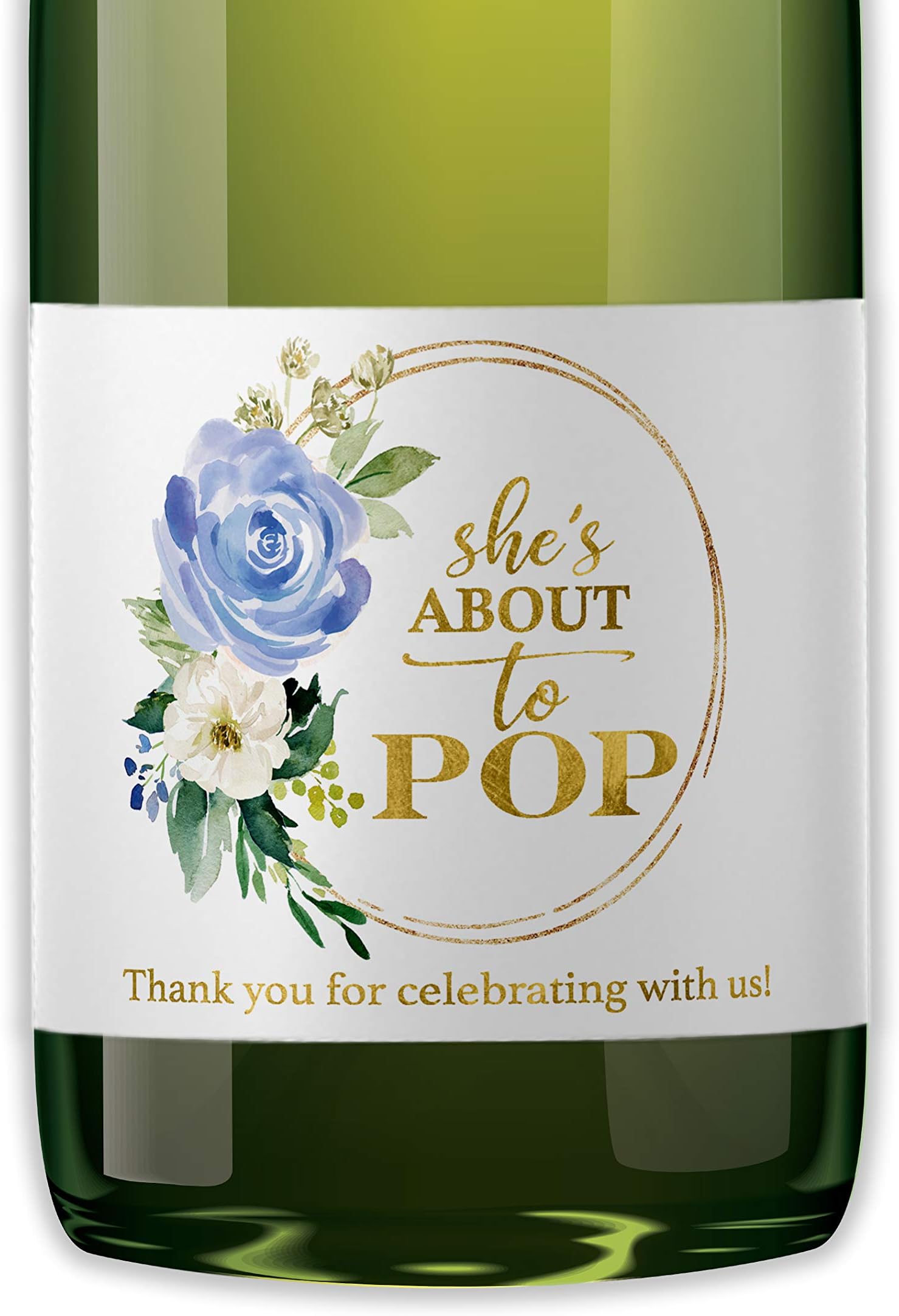 It’s a Boy Mini Champagne Bottle Labels ● SET of 12 ● She’s Ready To POP Baby Shower Favor Label, About to POP Thank You Favors, Blue Boy Baby Shower Gender Reveal Waterproof (Floral)