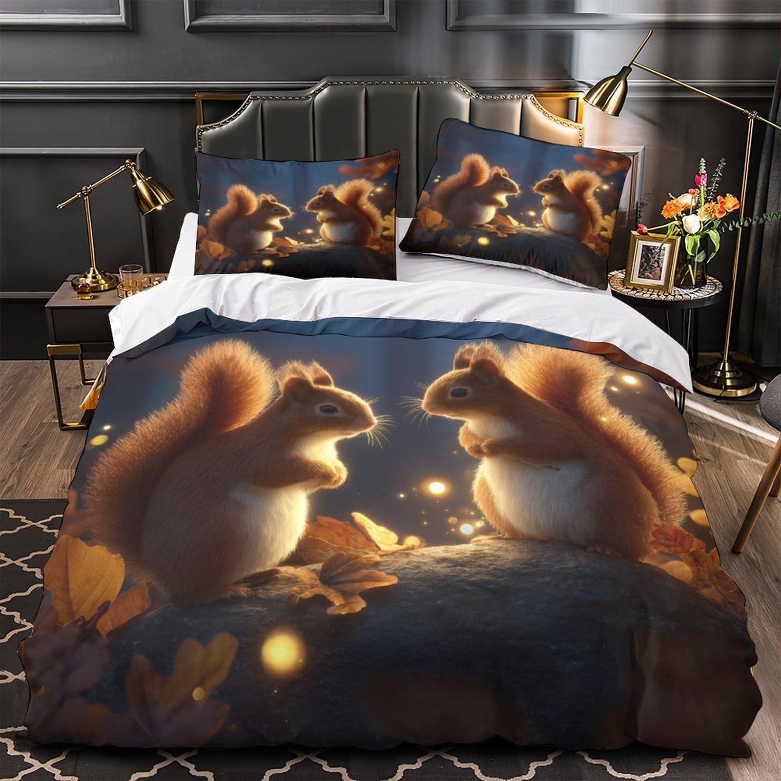 Housse de couette imprimé en 3D écureuils d'automne résistante et super douce