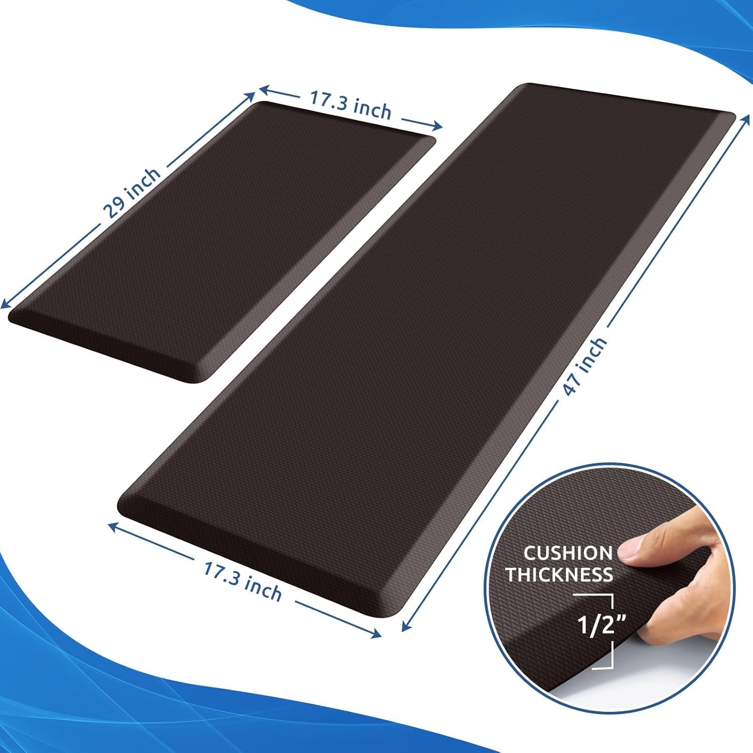 kitchenclouds 2pcs kitchen rugs cushioned anti-fatigue non-slip water resistant kitchen mat comfort foam standing mat for floor office sink laundry (chocolate) chocolate 17.3"x29"+17.3"x47"