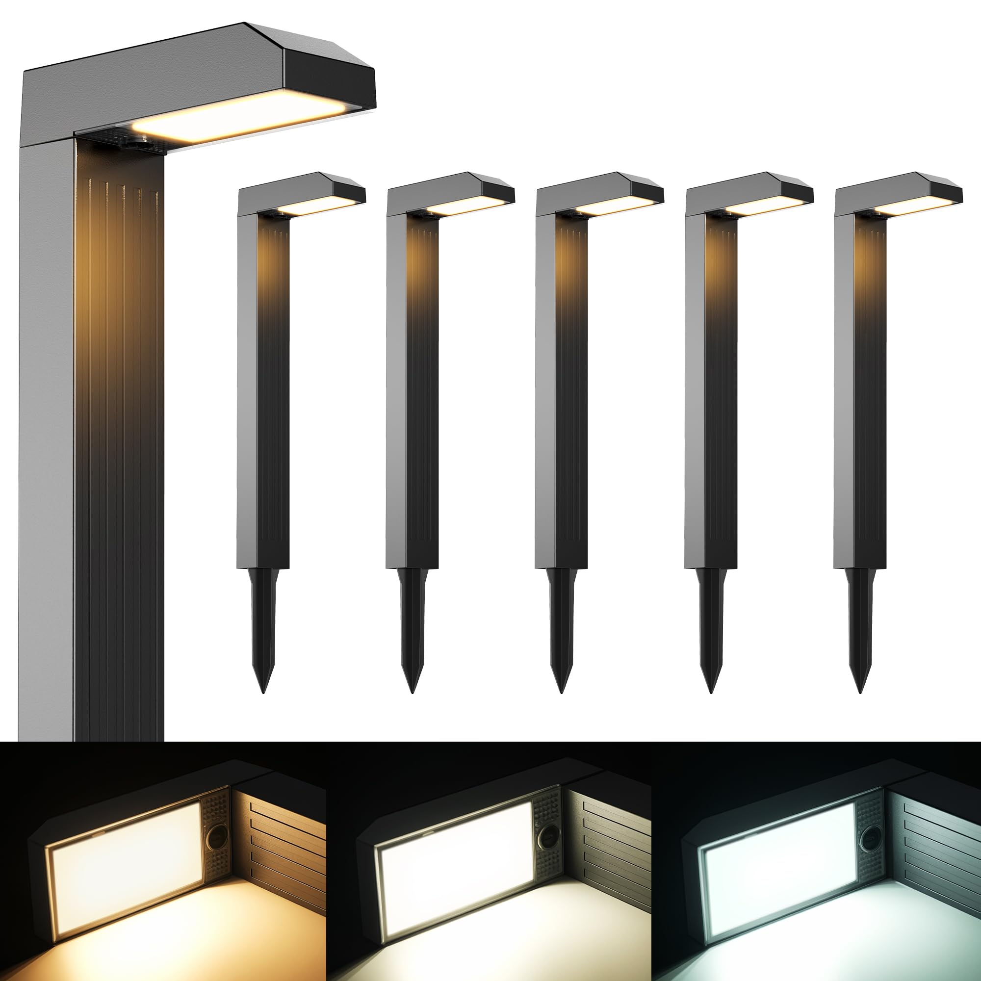 iseeway Solarlampen für Außen Garten 6 Stück, 3-Phasen-Farbwechsel (3000K/4500K/6500K) LED, IP65 Wasserdicht, Automatisches Ein/Aus, Solar Gartenleuchten für Hof, Terrasse & Wege