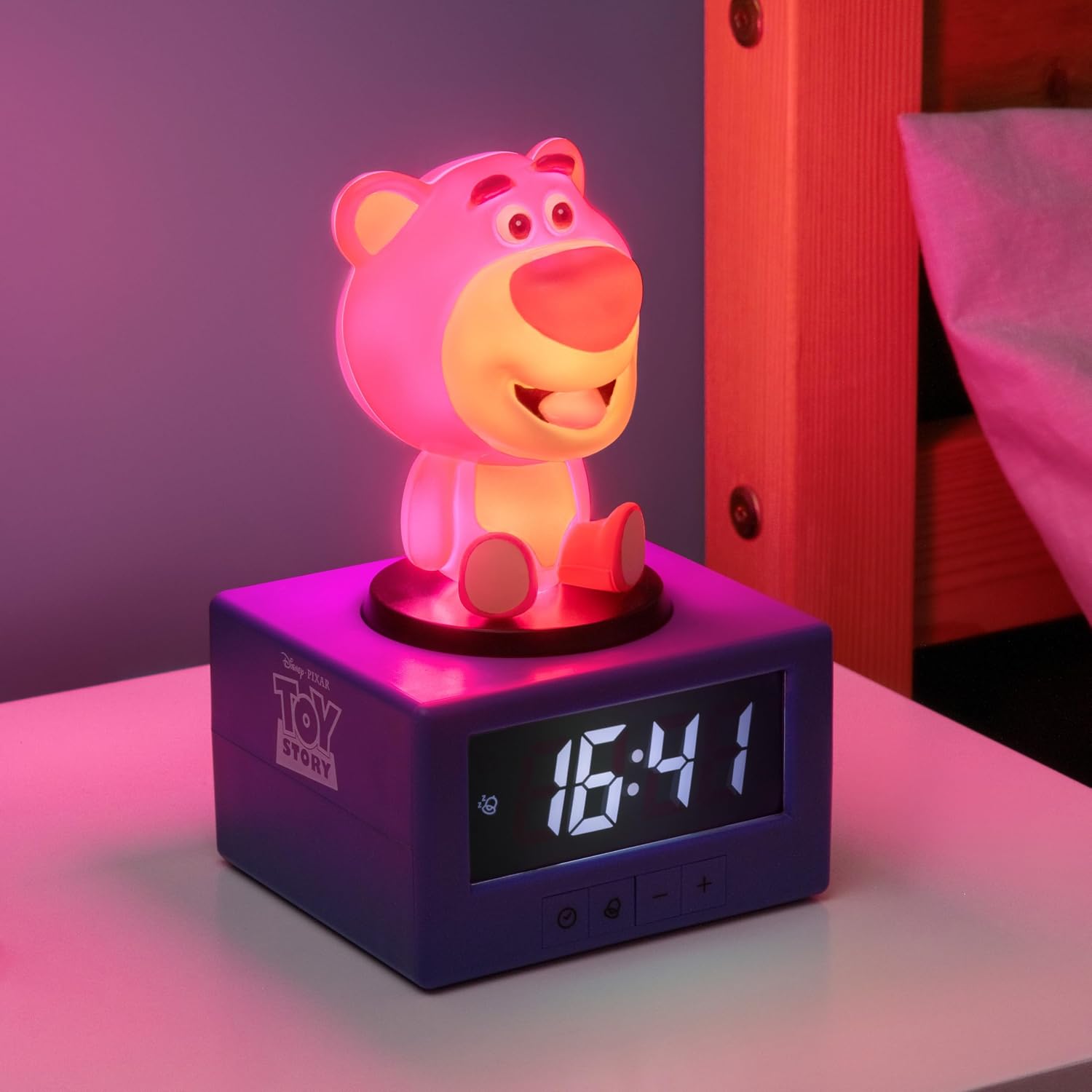 Paladone Toy Story Lotso Digital Alarm Clock with Night Light & Music – Officially Licensed Disney Pixar Bedroom Clock for Kids – Battery Powered – Fun Gift Idea & Cute Room Decor image 2