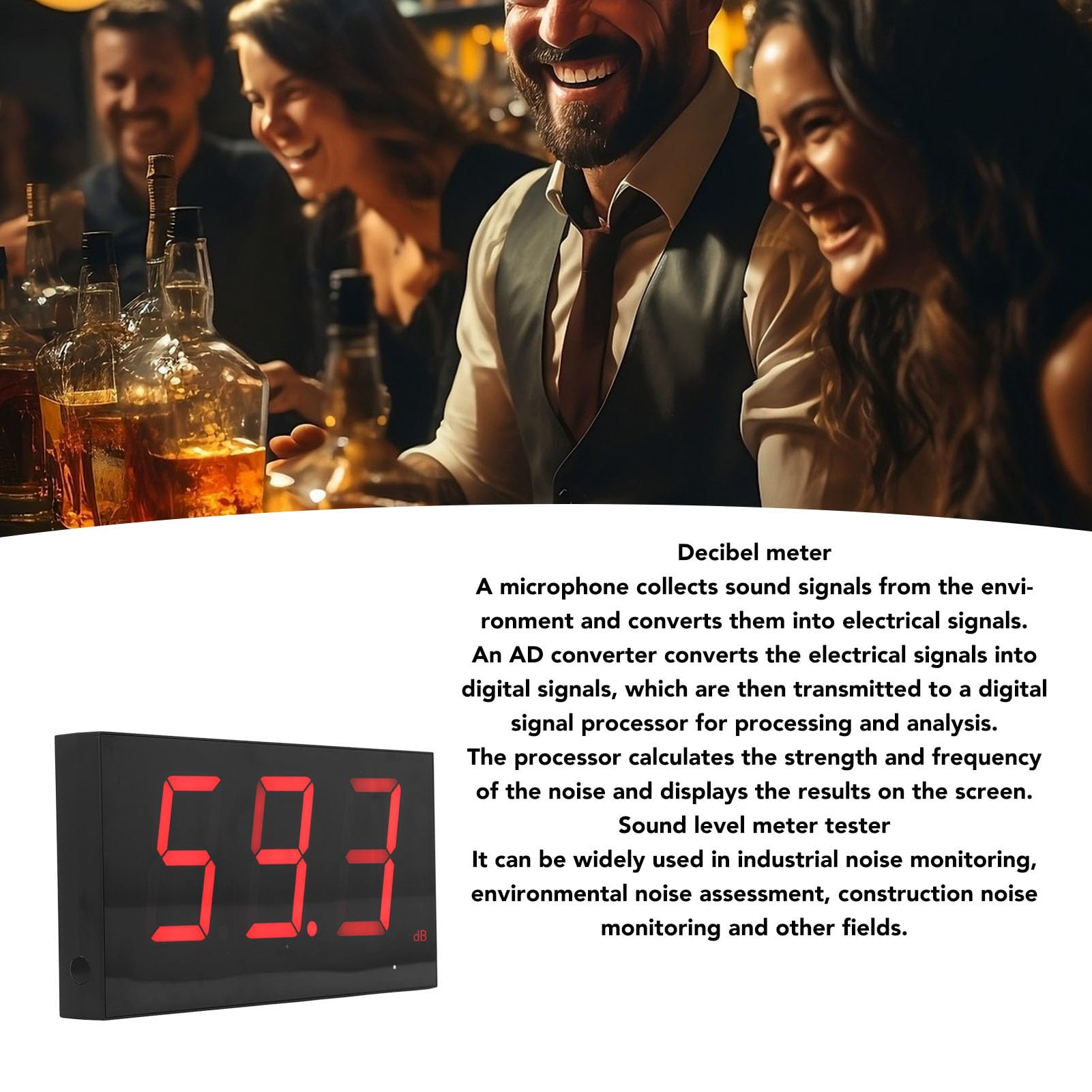 Misuratore di Decibel, Fonometro Digitale a Parete, Alta Precisione, Ampio Campo di Misurazione Tester Fonometro USB per Monitoraggio del Rumore