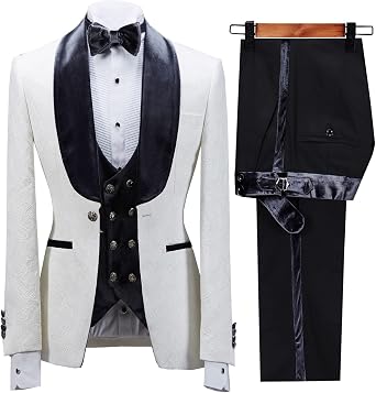 Men Suit 3 Pieces Jacquard Floral Shawl Collar Paisley Tuxedo Solid Mens Wedding Prom Suit