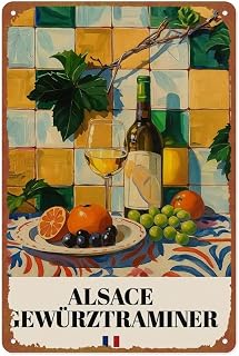 Vintage Alsace GewüRztraminer Metal Tin Sign - Food Poster Vintage Kitchen Wall Decor For Kitchens, Restaurants, Bars, And Cafes Size: 12x8 Inches