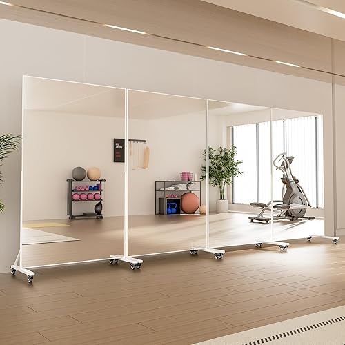 Miniatura 5 de Espejo rodante para gimnasio en casa de 68 x 40 pulgadas, espejo de fitness extra grande de longitud completa, espejo grande de vidrio templado