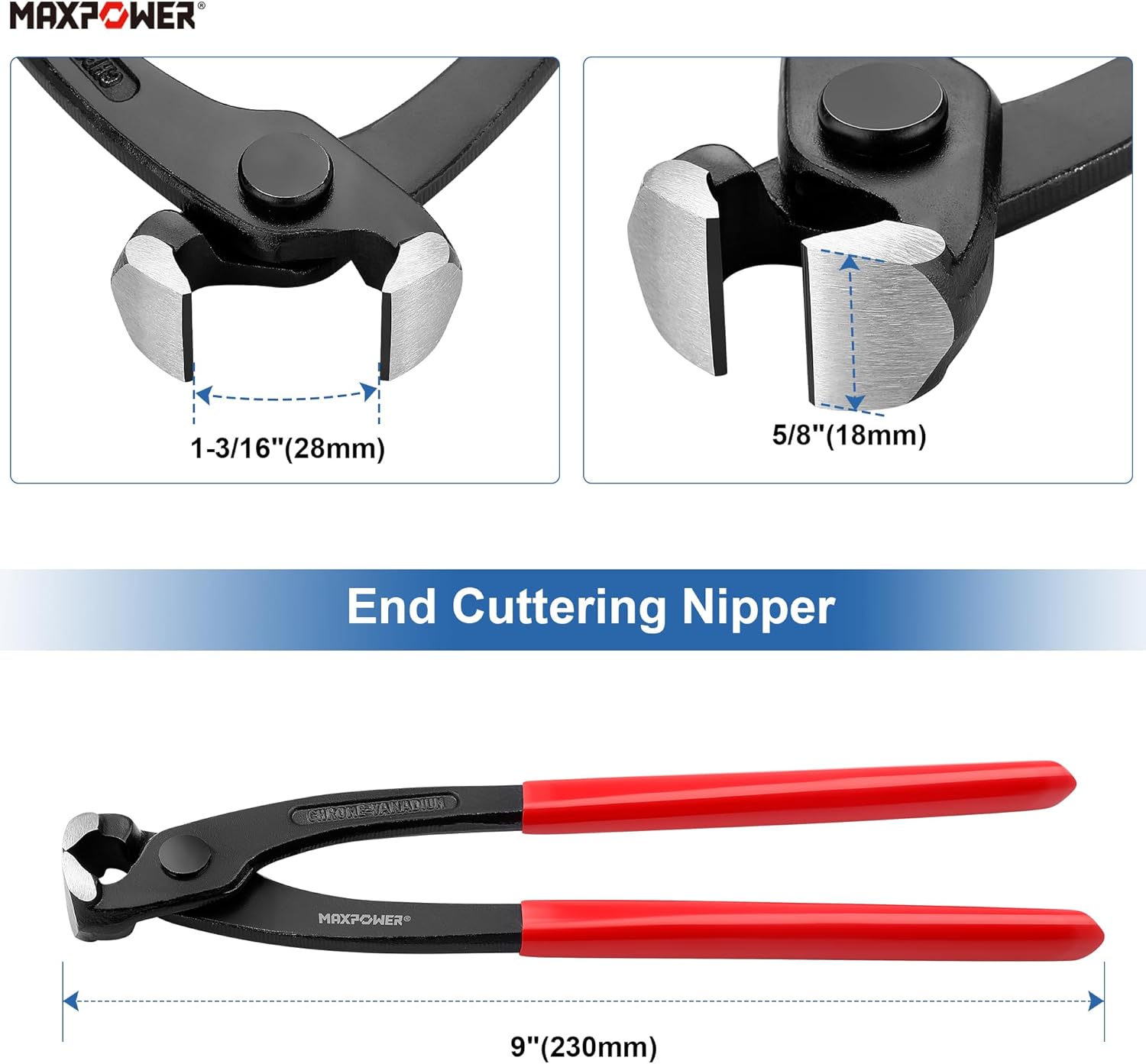 MAXPOWER 3PCS Nail Puller Set, 9 inch End Cutting Nippers, 7 inch End Cutting Pliers, 8 inch Carpenter's Pincers