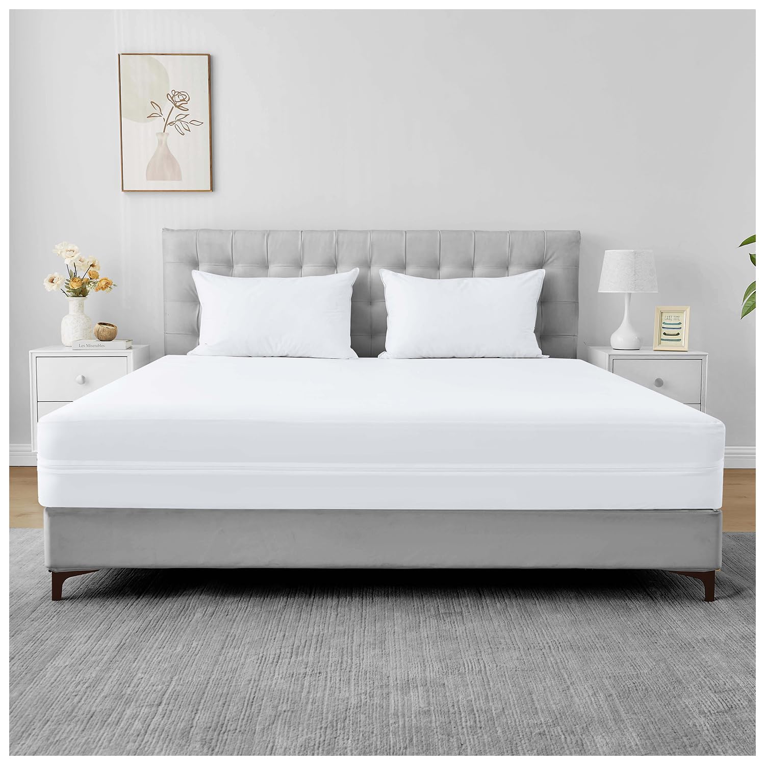 Anti-Allergy Waterproof Mattress Encasement, Zippered Mattress Protector, Hypoallergenic, Bed Bug Proof, Anti Dust Mite Full Mattress Cover (Single)