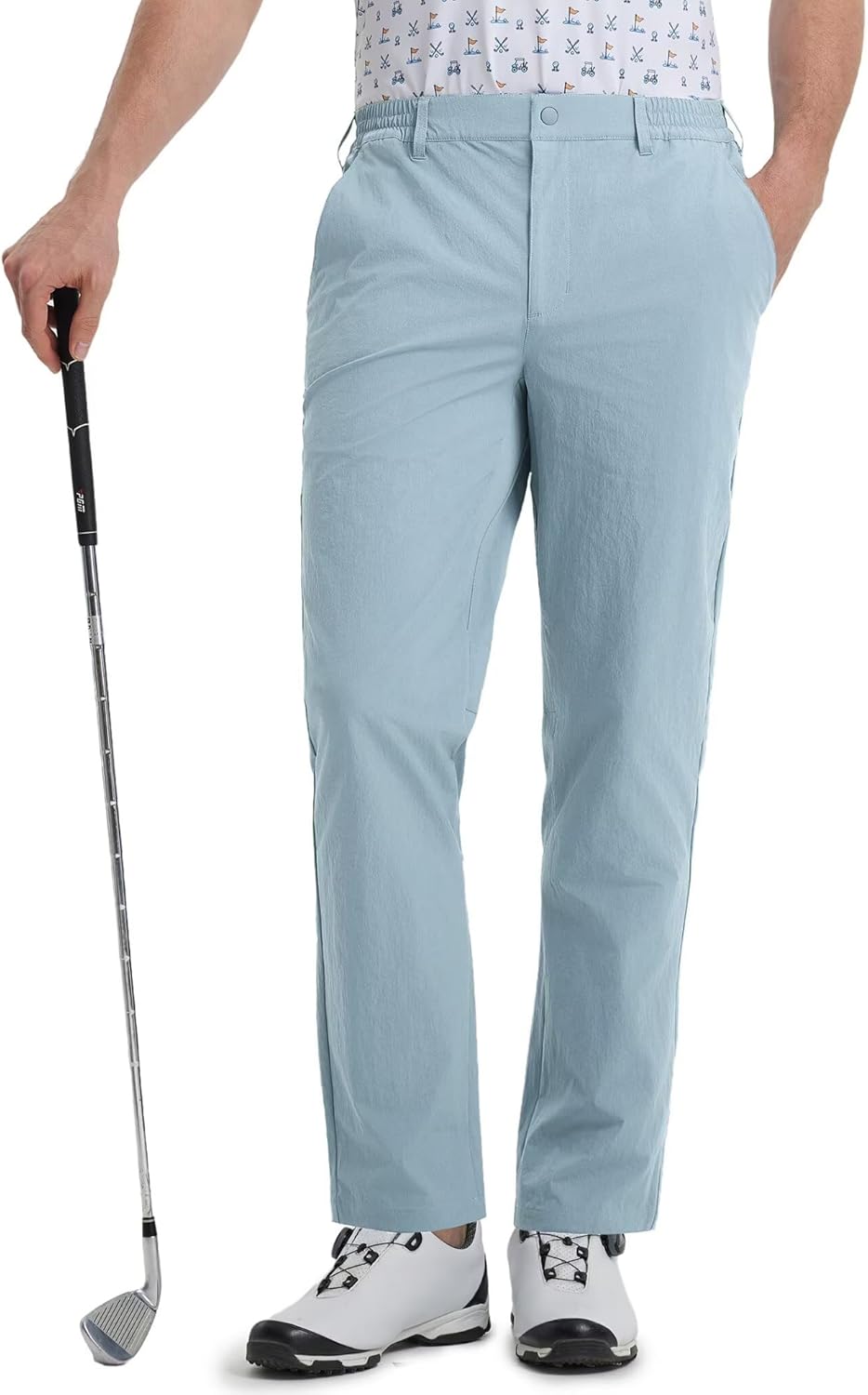 M MAELREG Mens Golf Pants 5 Pockets Lightweight - 30"/32"/34" Dry Fit Water-Resistant Stretch Dress Work Mens Casual Pants Powder Blue 34W x 30L
