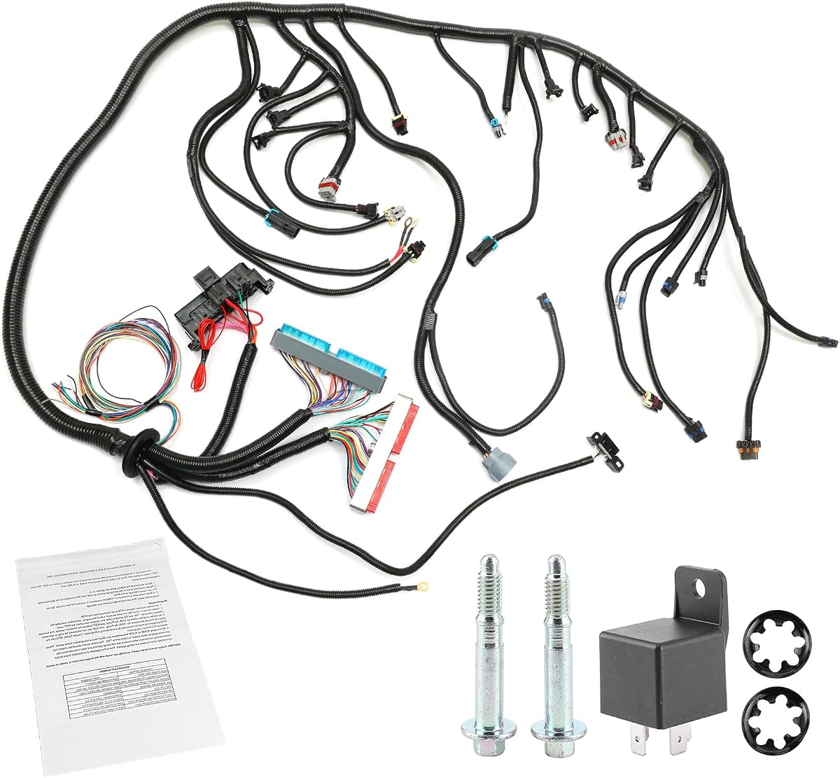 Standalone Wiring Harness, Fit for 97-06 GM LS1 Vortec Engine 4.8 5.3 6.0 L | 4L60E DBC, Red/Blue PCM, LS Swap Engine Harness, Stand Alone Wire Harness, Drive by Cable Throttle Body