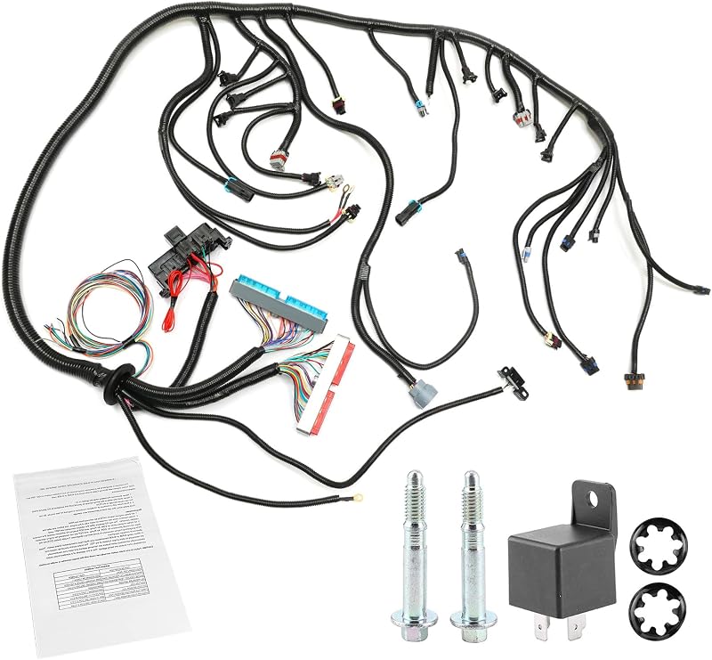 Standalone Wiring Harness, Fit for 97-06 GM LS1 Vortec Engine 4.8 5.3 6.0 L | 4L60E DBC, Red/Blue PCM, LS Swap Engine Harness, Stand Alone Wire Harness, Drive by Cable Throttle Body
