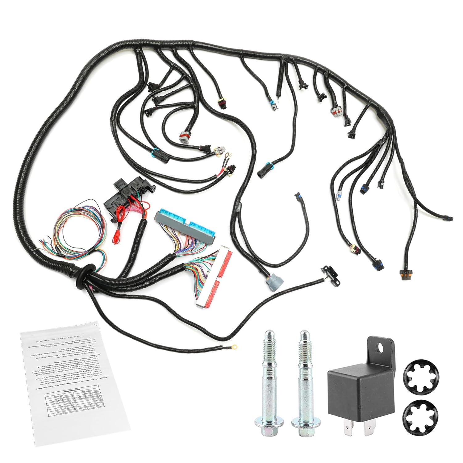 Standalone Wiring Harness, 4L60E DBC, Red/Blue PCM, Compatible with 1997-2006 GM LS1 Vortec Engine 4.8 5.3 6.0 L, LS Swap Engine Harness, Stand Alone Wire Harness, Drive by Cable Throttle Body