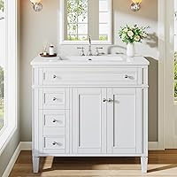 Tribesigns 36 Inch Modern Bathroom Vanity with Ceramic Sink, 4 Drawers, 2 Soft Close Doors, White Wood Storage Cabinet