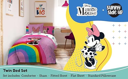 Miniatura 2 de Sunny Side Up Juego de edredón tamaño individual de Minnie Mouse de Disney, ropa de cama infantil de 5 piezas, incluye edredón, sábanas y funda de