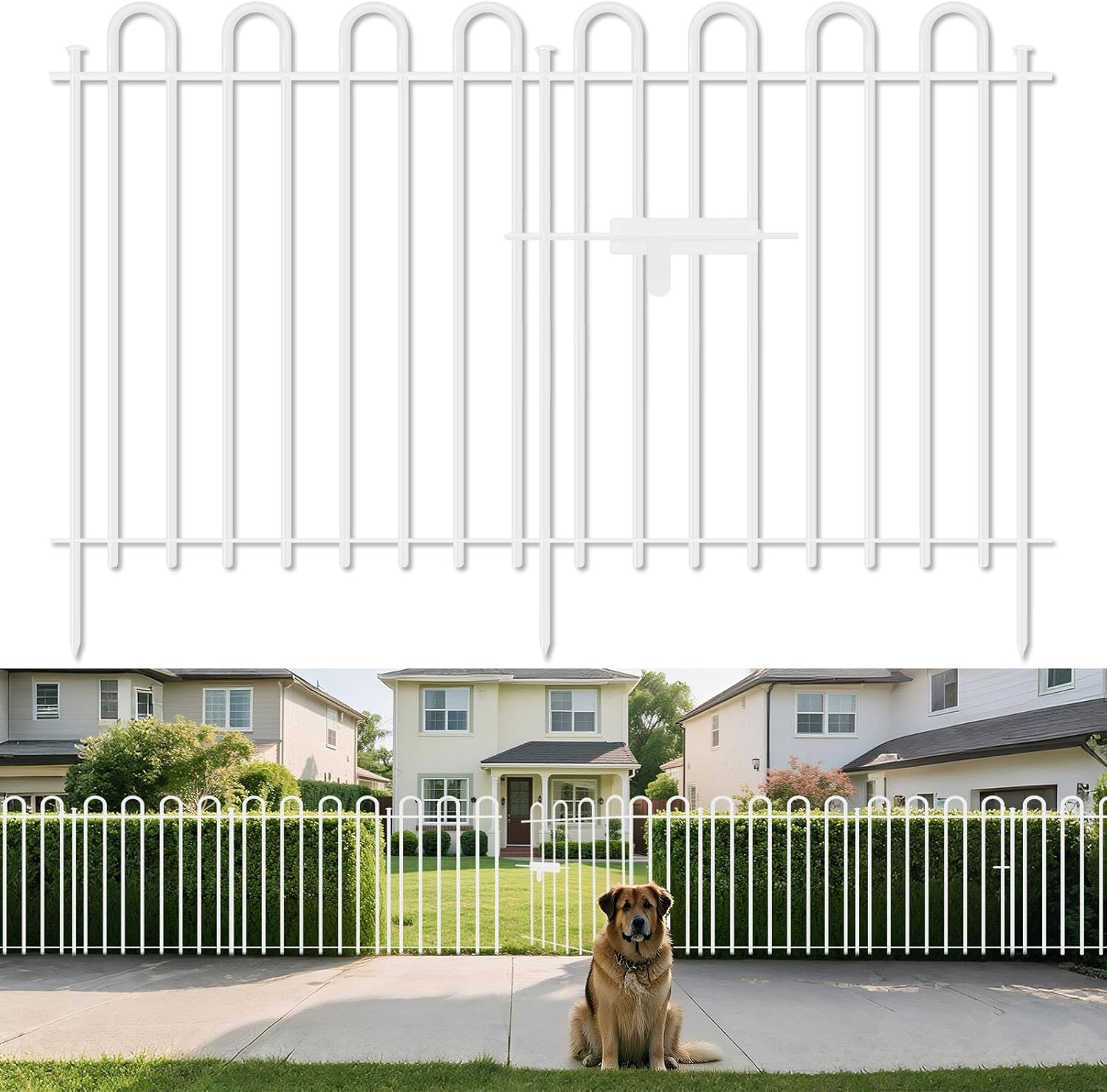 10 Panels Decorative Garden Fence with Gate, 32 in (H) x 21.6 ft (L) Metal Thick Tube No Dig Dog Fence Outdoor for Yard, Rustproof Tall Animal Barrier Fencing, Garden Edging Border for Yard, White