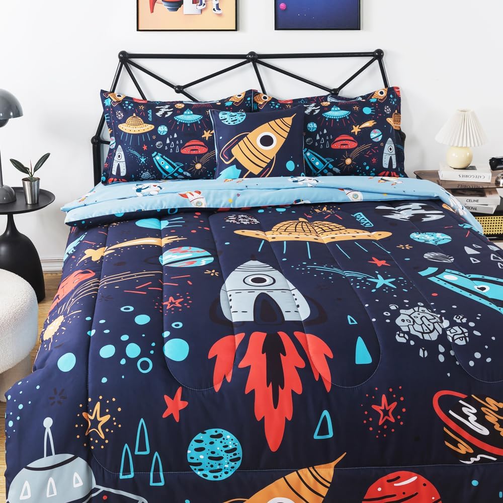 ADASMILE A & S Kids Twin Space Bedding Set 6 Pieces 3D Rocket Planets Comforter for Boys Girls Teens Galaxy Bed in A Bag with Astronaut Sheets and Pillowcases All Season Home Decor - Image 3