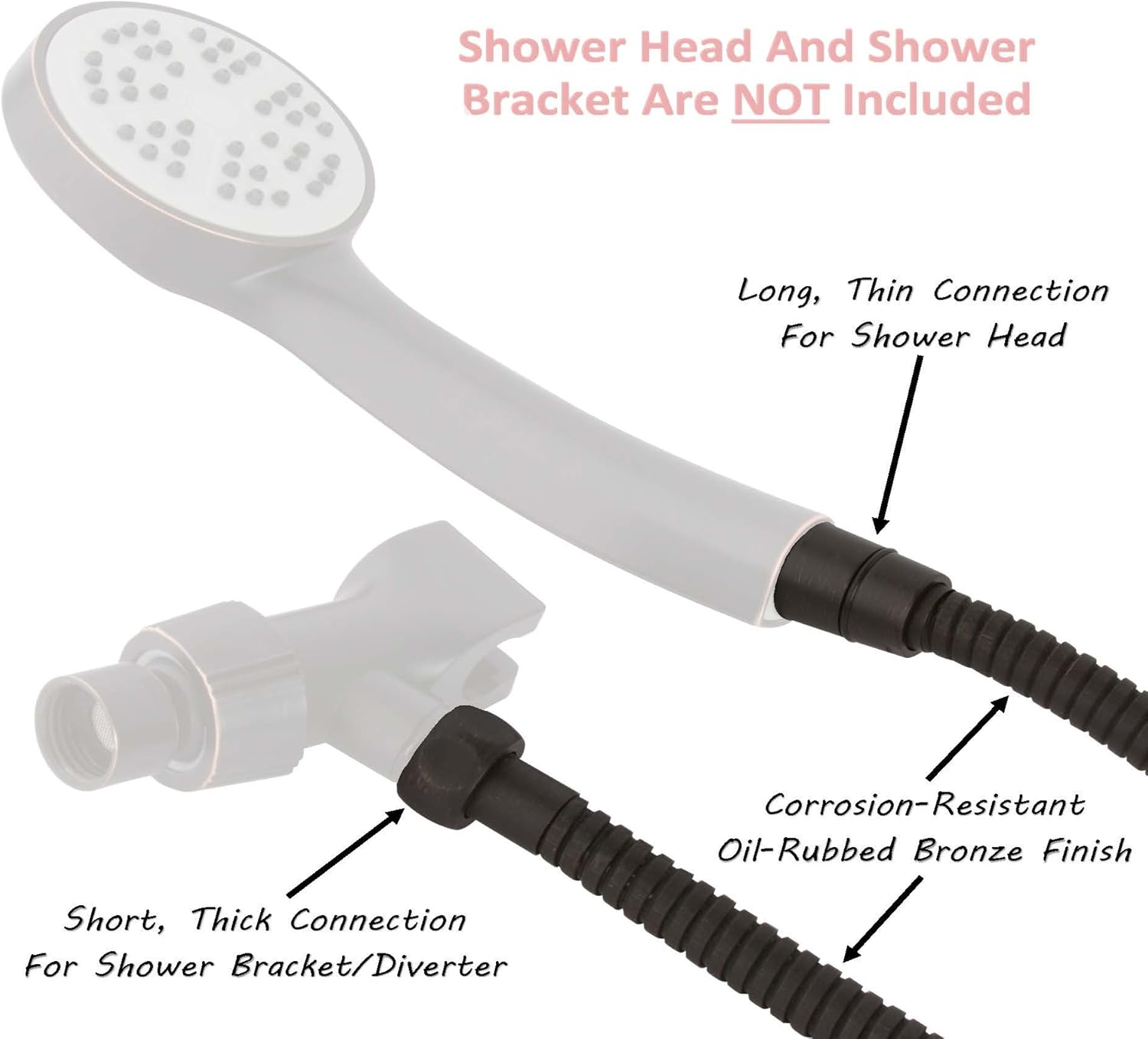 Universal 72 Inch Flexible Shower Hose - Extra Long, Stainless Steel, Double-Buckle For Handheld Showerhead - Oil-Rubbed Bronze
