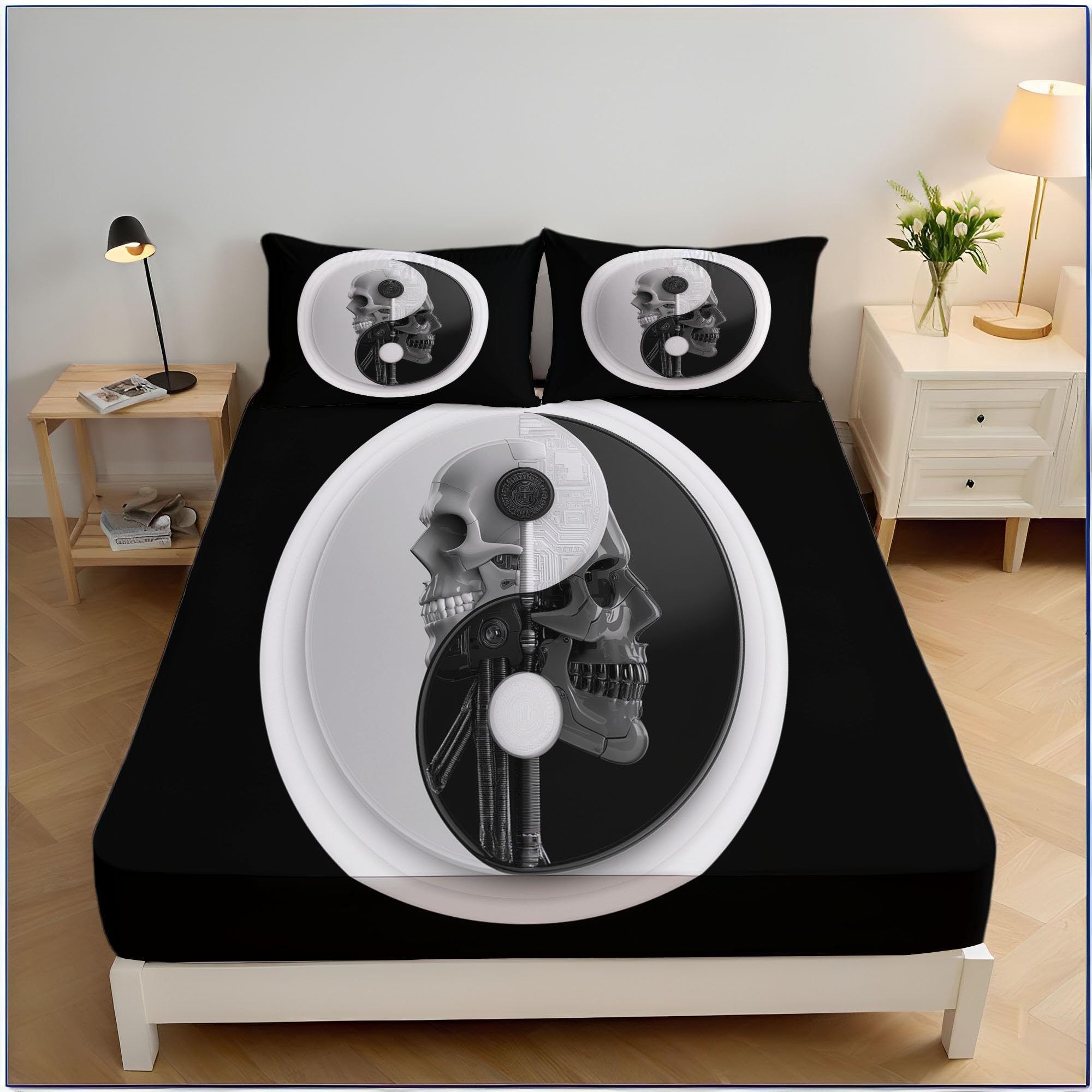 Housse de matelas tête de mort robotique respirante et confortable de 90x190cm