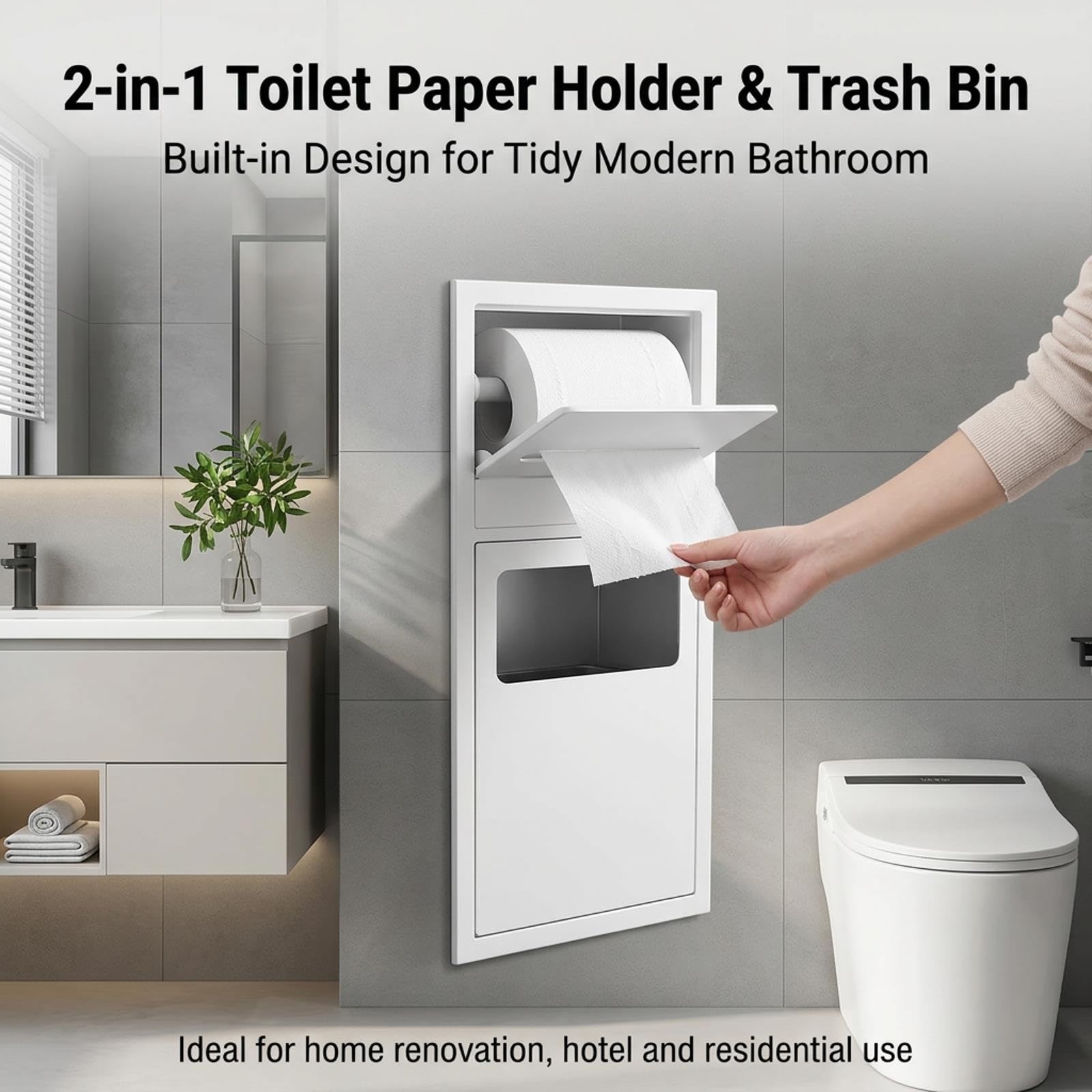 Wandeinbau-Toilettenpapierspender mit Ablagefach, Edelstahl, Gunmetal-Grau