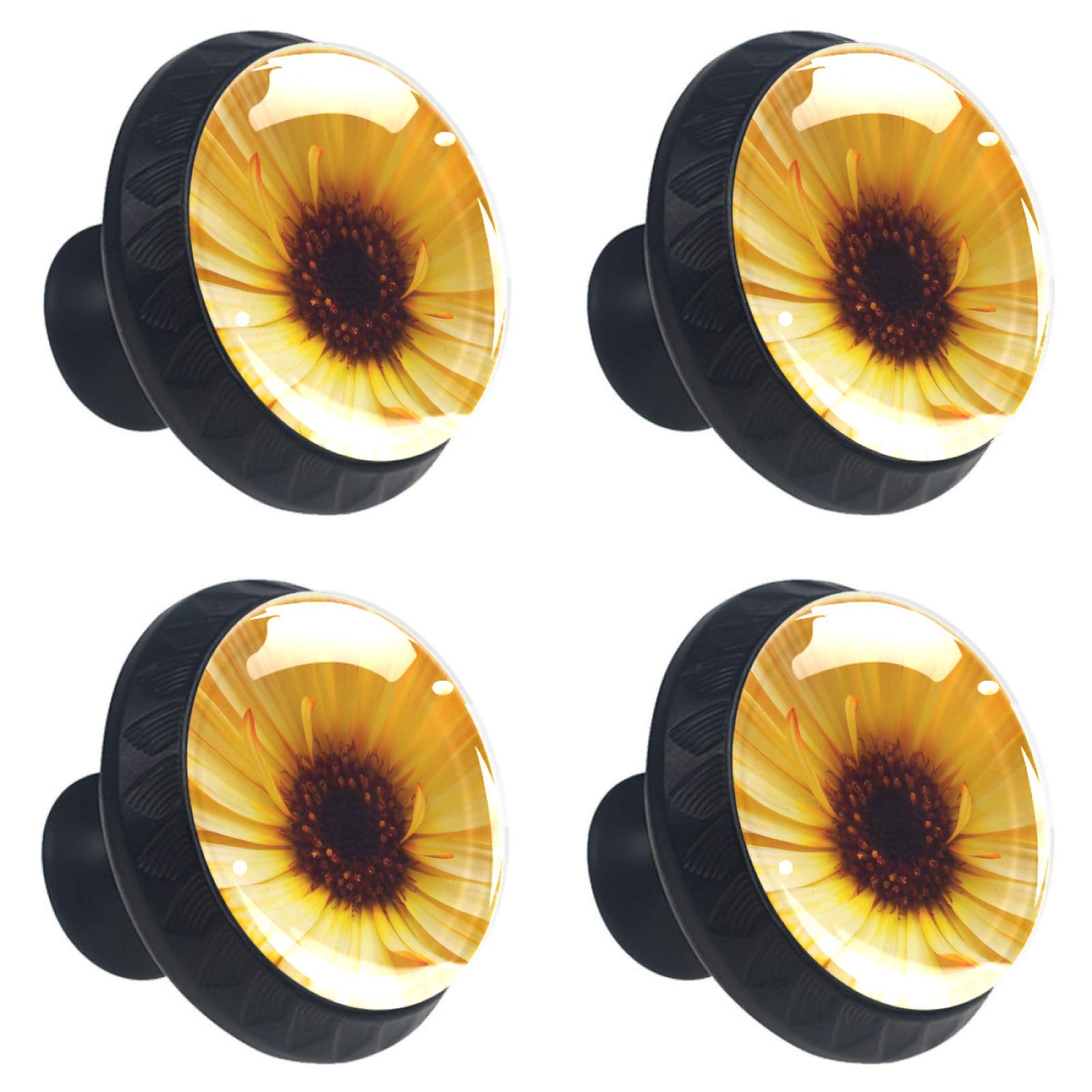 Boutons de tiroir en marguerites jaunes lot de 4 poignées design multicolore pour meuble