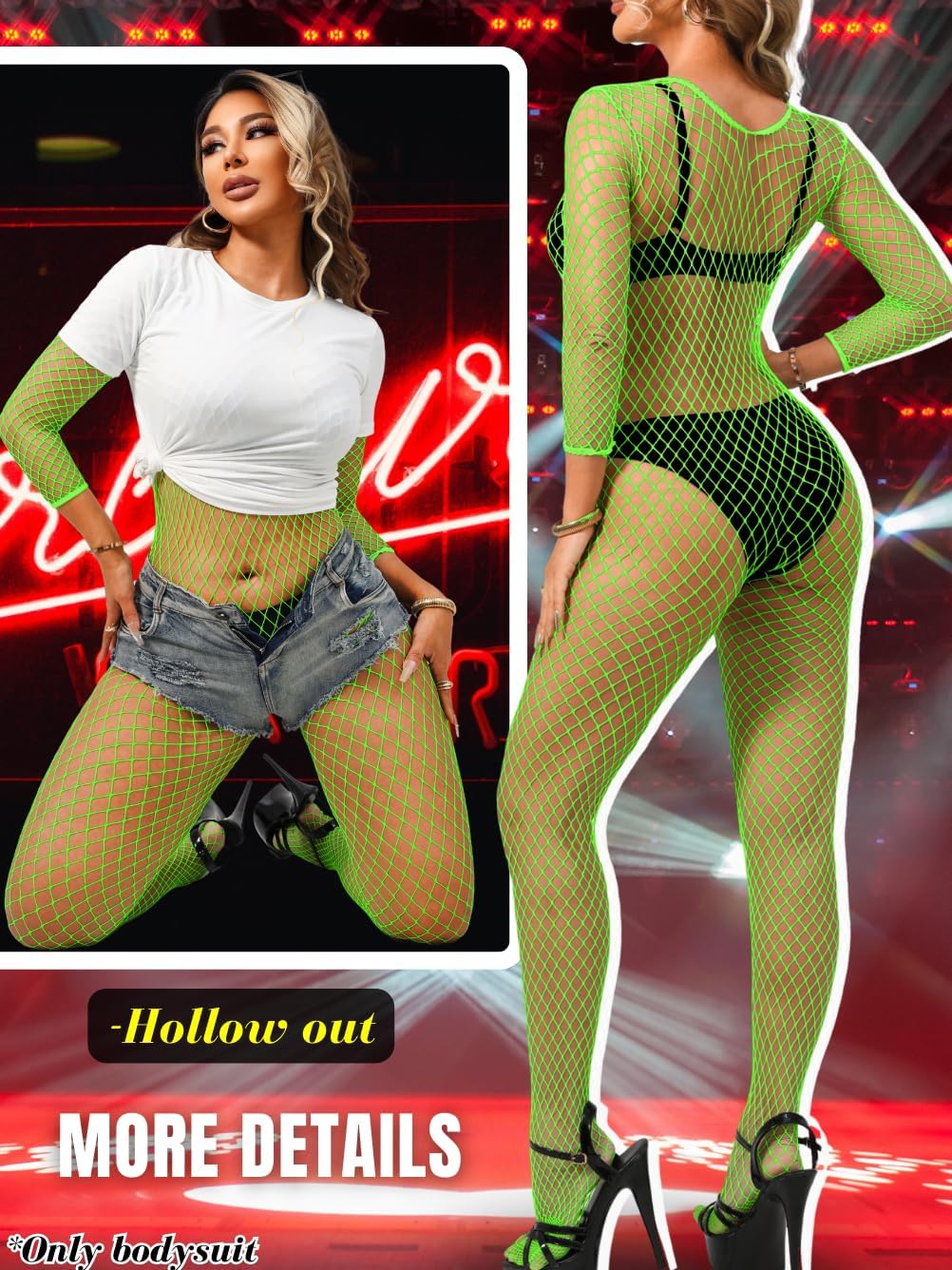 Women's Sexy Fishnet Bodysuit, Full Mesh Stocking Lingerie, Exotic Dancer Wear Jumpsuit Rave Outfits Fits 6-20 - Image 3