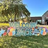 VictoryStore Welcome Back to School Yard Decorations, First Day of School Lawn Cards, 12pcs, Includes Metal Stakes (Multicolor)
