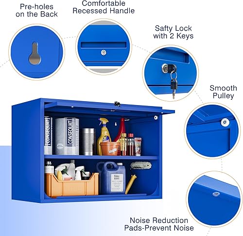 Vista 36 de Yizosh Armario de garaje de metal con puertas, armario de almacenamiento montado en la pared, gabinete de herramientas flotante para sótano, cocina