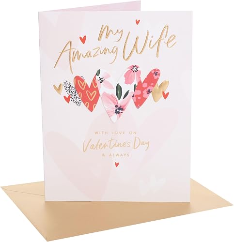 UK Greetings | Valentine's Day Card for Wife | I Love You Presents | Her, Girls, Women | Hearts Design | With Envelope | 21 x 27.5 cm