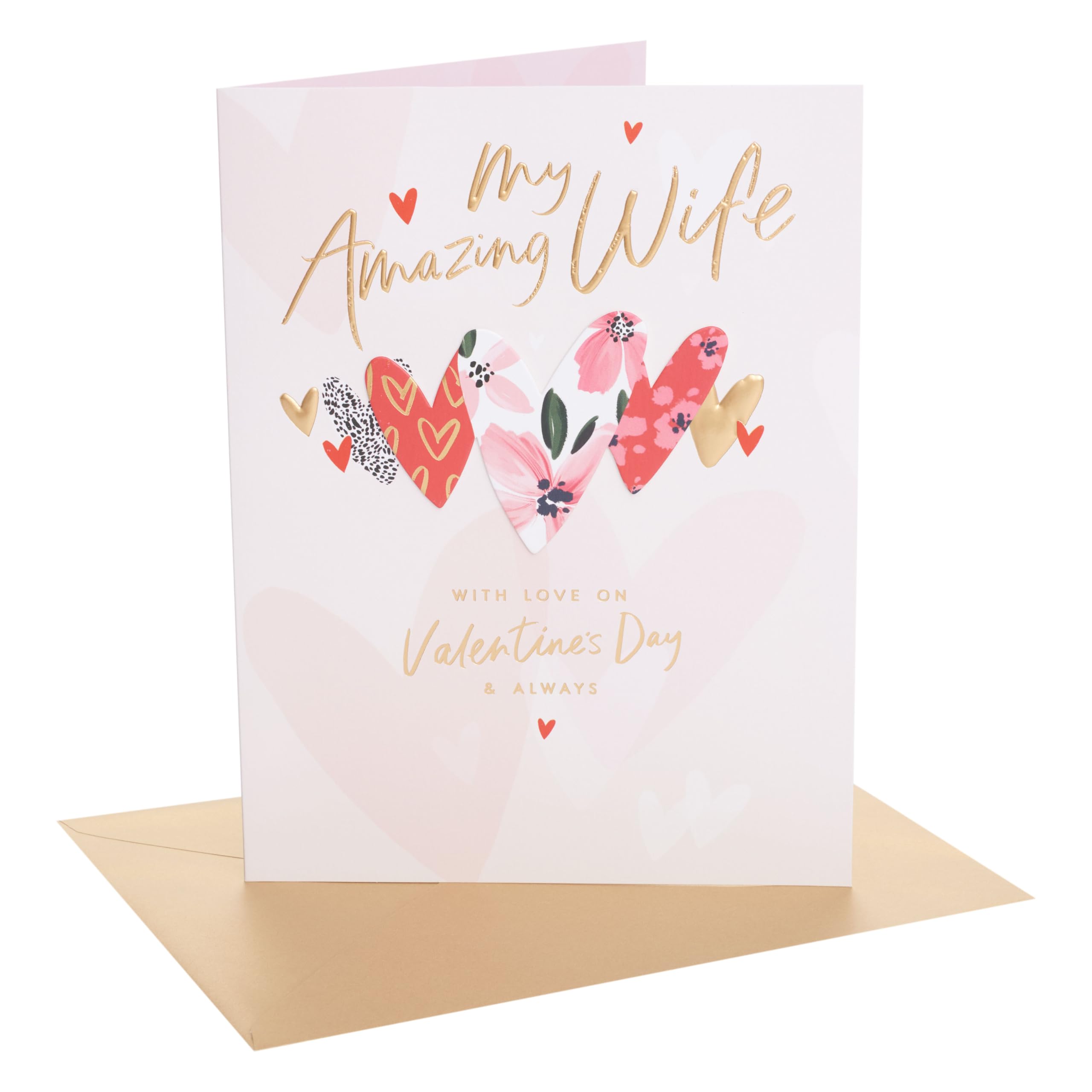 UK Greetings | Valentine's Day Card for Wife | I Love You Presents | Her, Girls, Women | Hearts Design | With Envelope | 21 x 27.5 cm