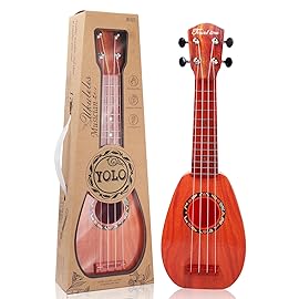 YOLOPLUS+ 17 Inch Kids Ukulele Guitar Toy 4 Strings Mini Children Musical Instruments Educational Learning Toy for Toddler Beginner Keep Tone Anti-Impact Can Play with Picks/Strap/Primary Tutorial